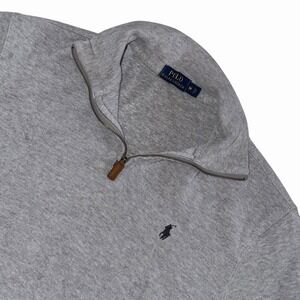 Polo Ralph Lauren 1/4 Zip Sweater‎ Mens Size Medium Gray Blue Pony 100% Cotton